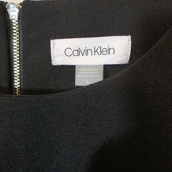 Calvin Klein - Black Asymetrical Midi Dress with Flutter Sleeves - Size 6 - Picture 3 of 6